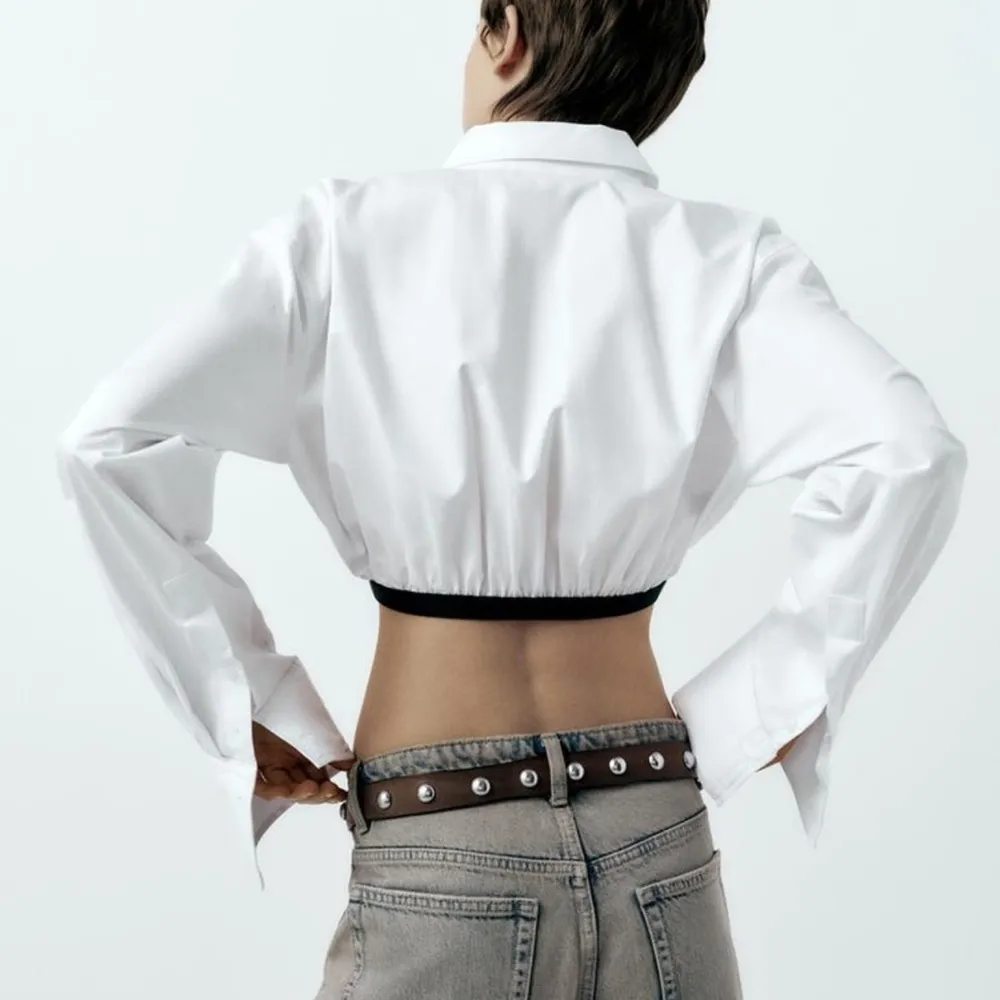 ZARA NEW WOMAN SS24 SKY WHITE CROPPED GABARDINE SHIRT SIZE: SMALL - Image 4