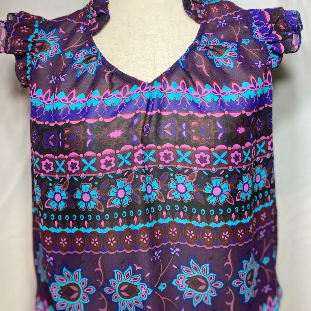 Ali &Kris sheer blue & purple floral, ruffled top / S / Excellent condition - Image 2
