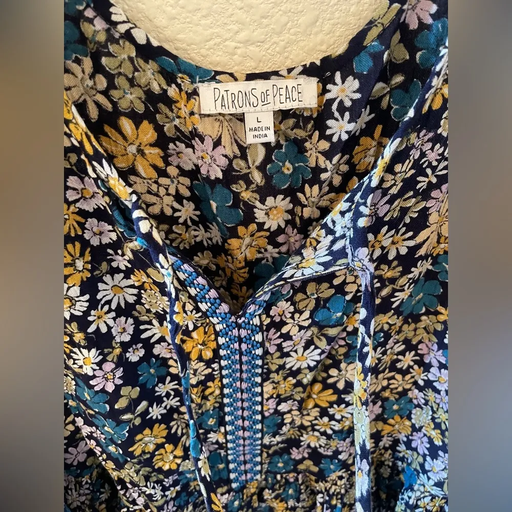 Patrons of Peace Floral Boho Top, Sleeveless Embroidered Flowy Spring Shirt (L) - Image 6