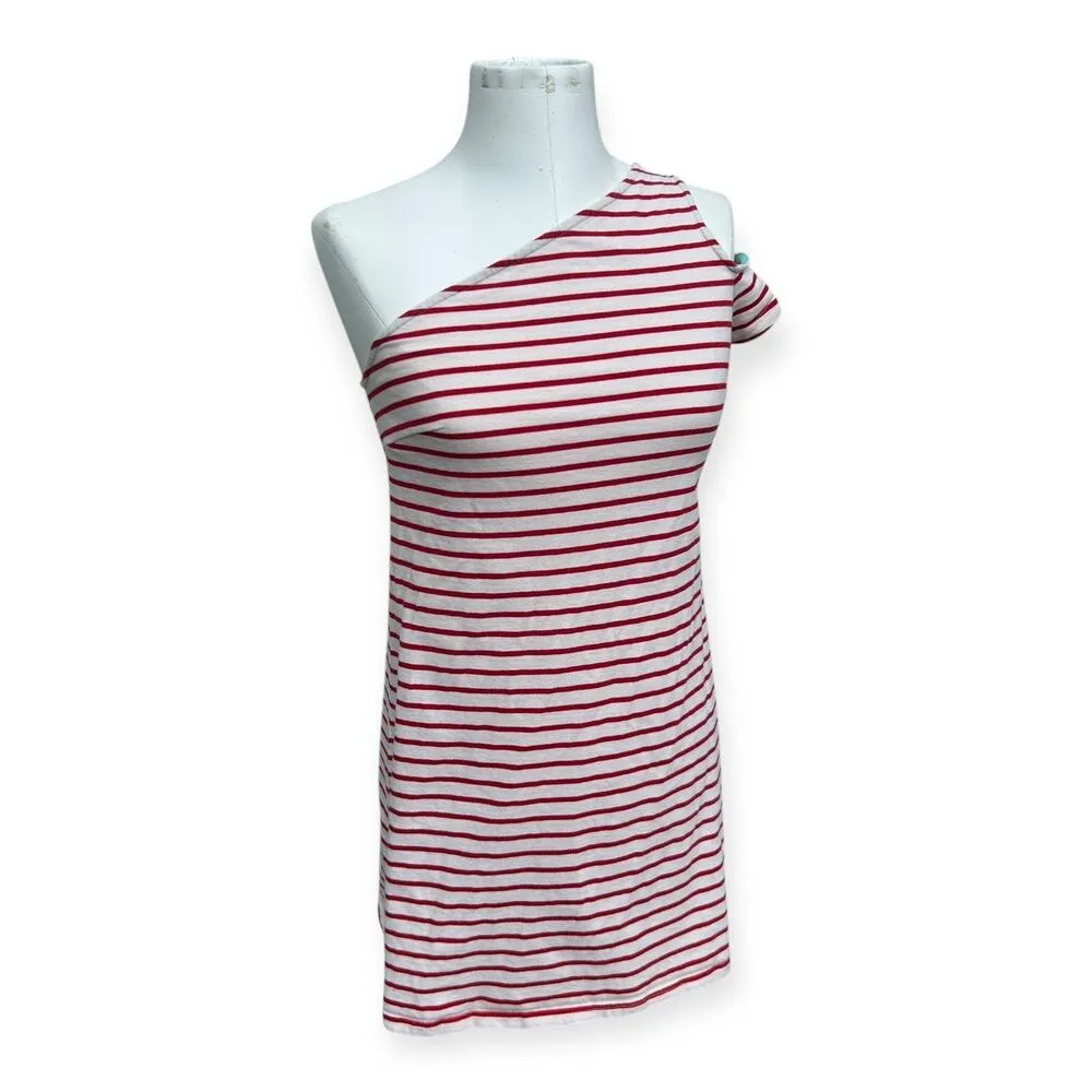 Anthropologie Maeve Marketa Red Cream Striped One Shoulder Shift Dress size S - Image 3