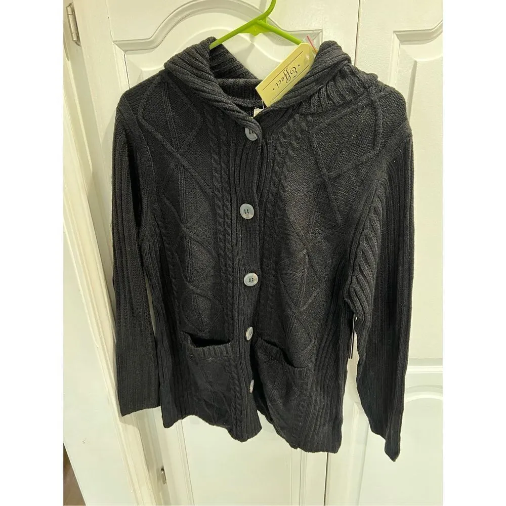 NWT Effeci Black Button Up Sweater, Size L Size L - Image 2