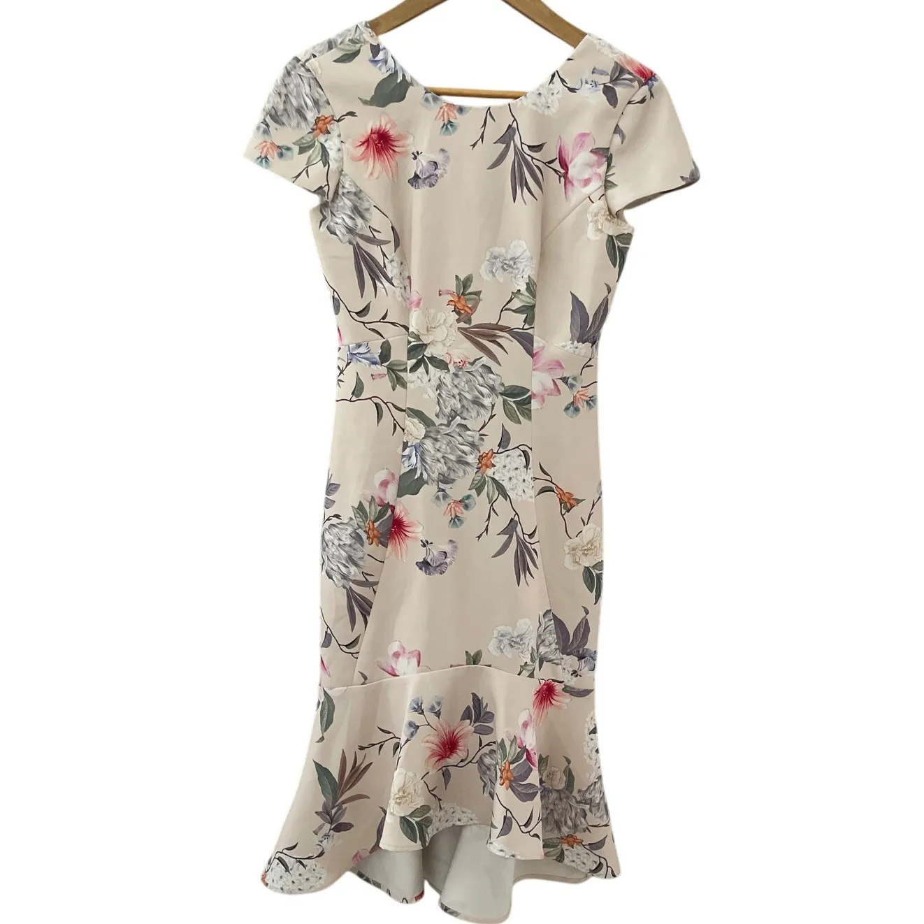 Amanda‎ Uprichard Floral Satin Evalina Ruffled Hem Midi Dress Size Small - Image 4