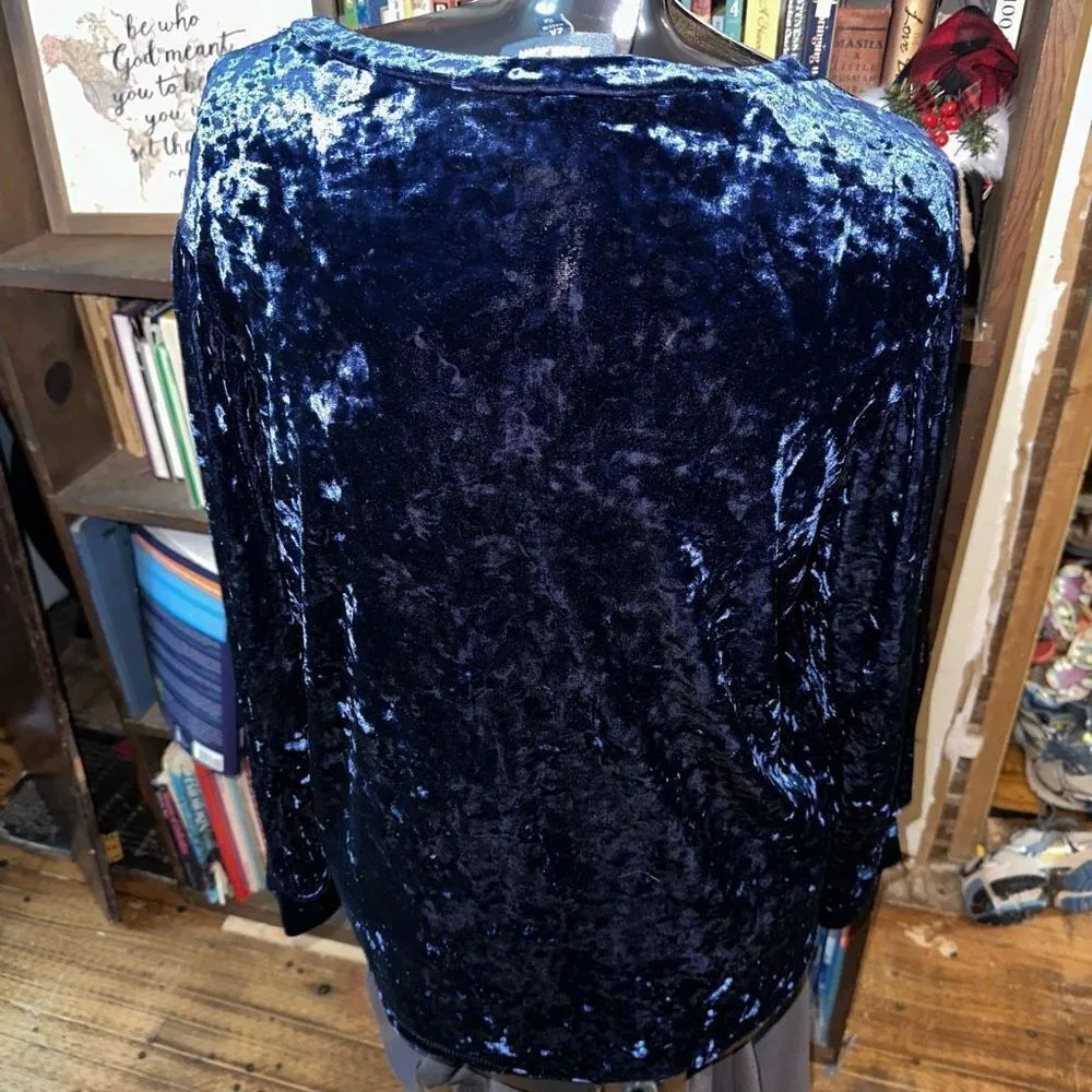 ModCloth blue velvet scoop neck flowy 2x elegant blouse - Image 2