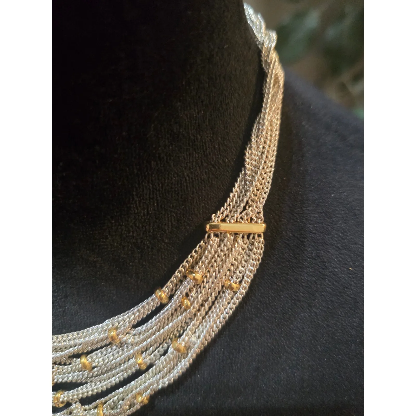 Women's Multi Strand Silver Chain Necklace With Gold Beads And Toggle Lock - Image 4