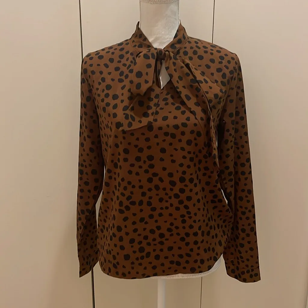 Shein brown and black animal print blouse size S #117 - Image 2