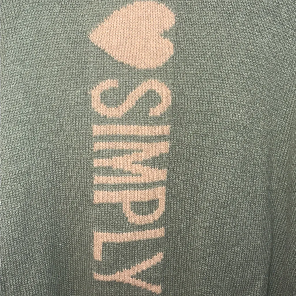 Green Hoodie Knit Cardigan Sweater with Simply Live graphic in tan patch pockets Size L - Image 3