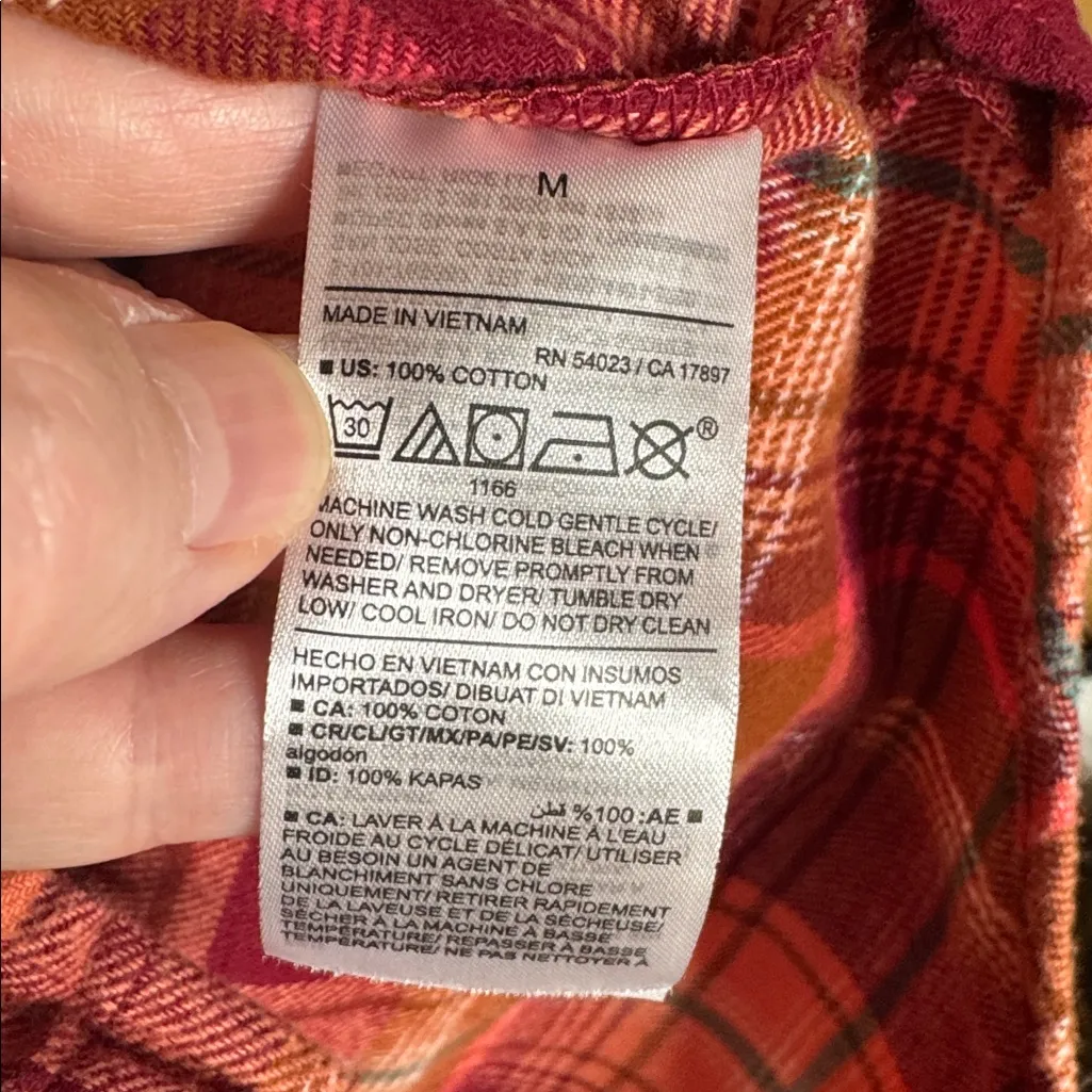 Old Navy Orange & Red Plaid Flannel Tunic The Boyfriend Shirt Size Medium - Image 7