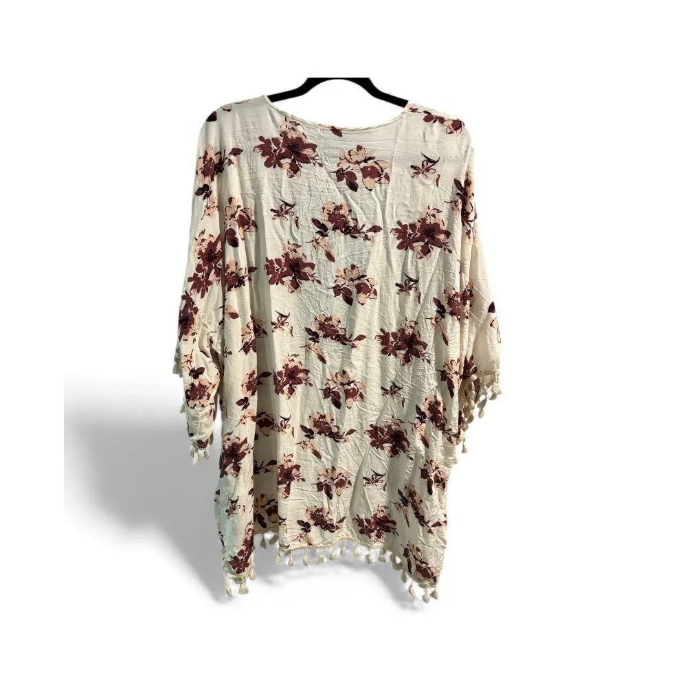 DAVID and YOUNG Cream Floral Tassel Kimono Cardigan - Image 2
