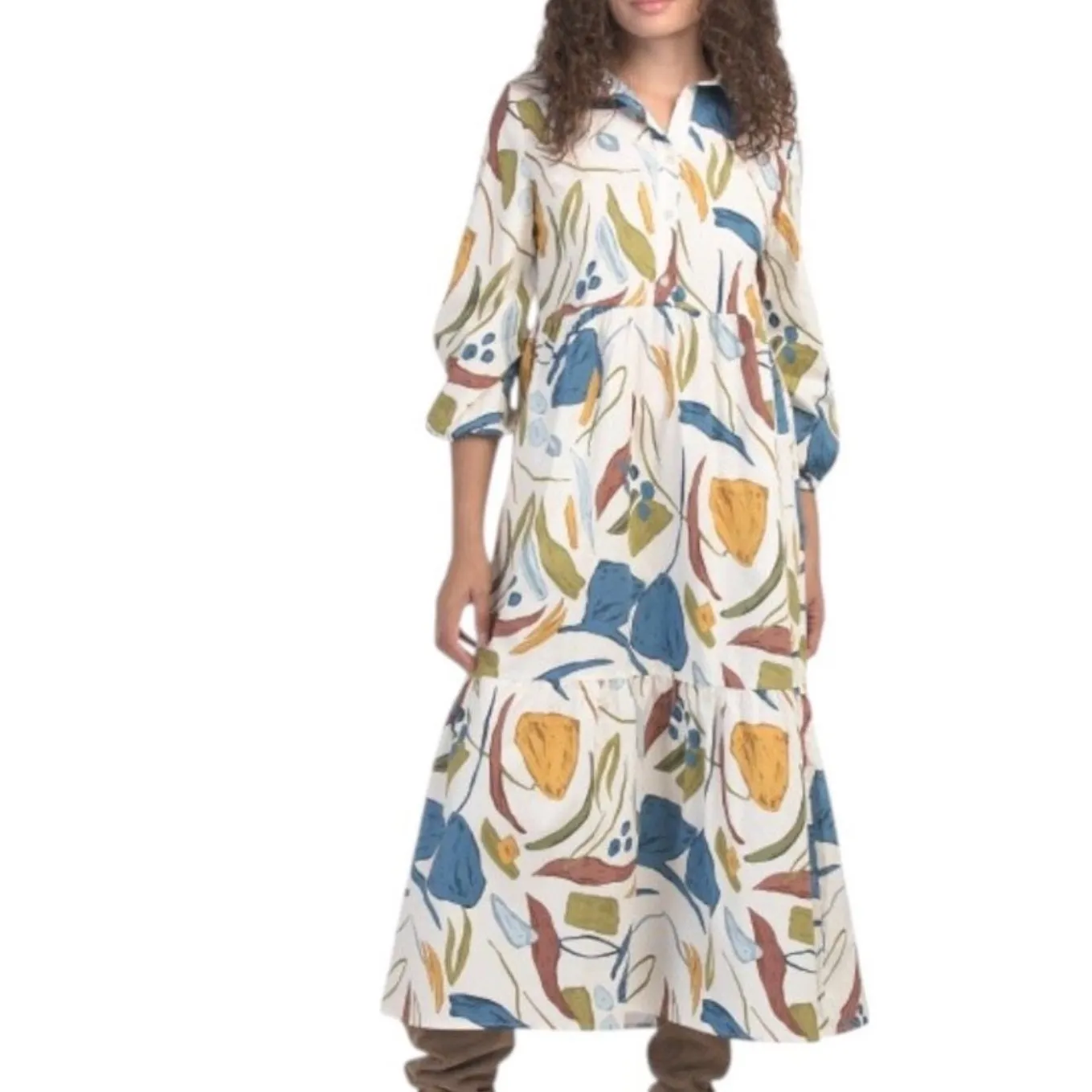 Rachel Zoe Abstract‎ Print Midi Dress Shirt Dress Womens Casual - Image 4