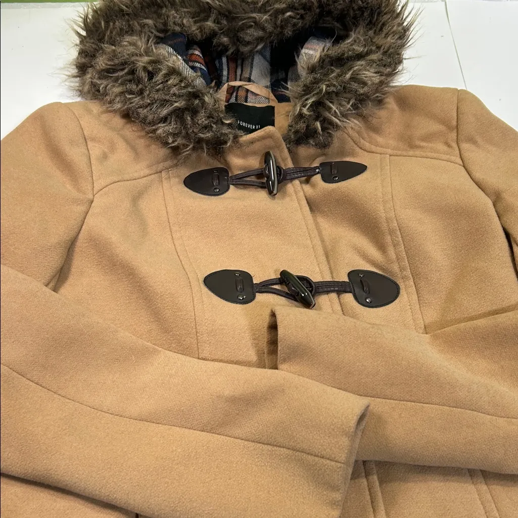 Forever 21 Camel Coat with Faux Fur Trim - Image 2