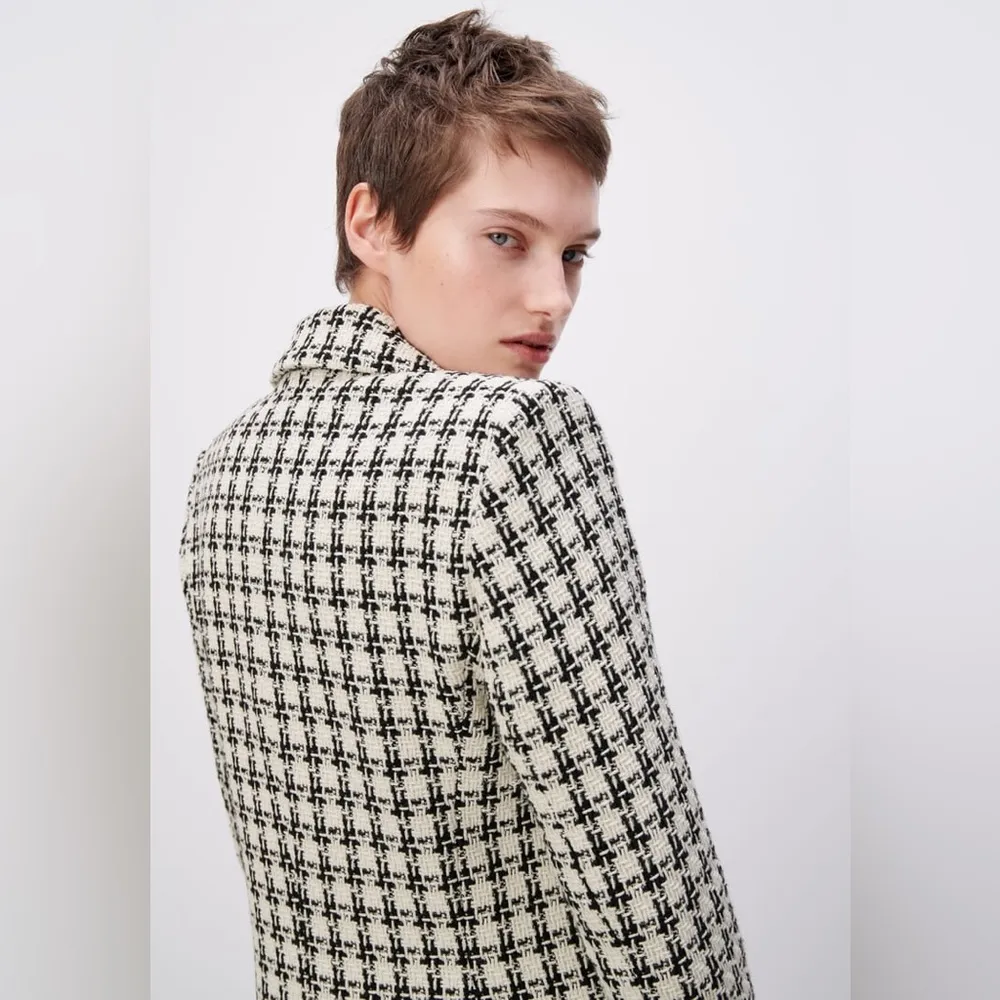 ZARA TWEED WEAVE TEXTURED DOUBLE BREASTED BLAZER BLACK/WHITE PLAID Size XS NEW - Image 6