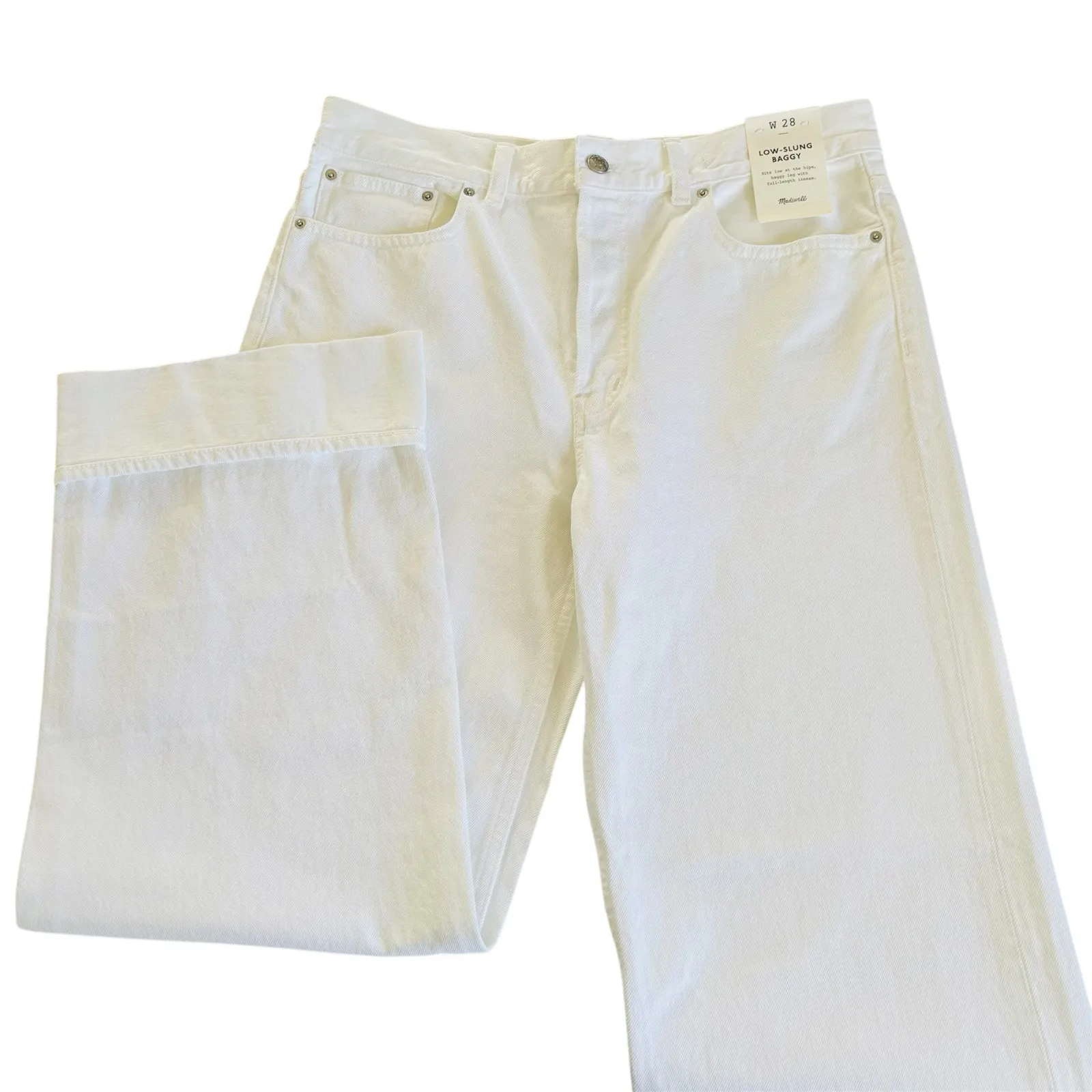 Madewell Low-Slung Baggy Wide Leg White Jeans Women’s Size 28 Cotton Retro NWT - Image 2