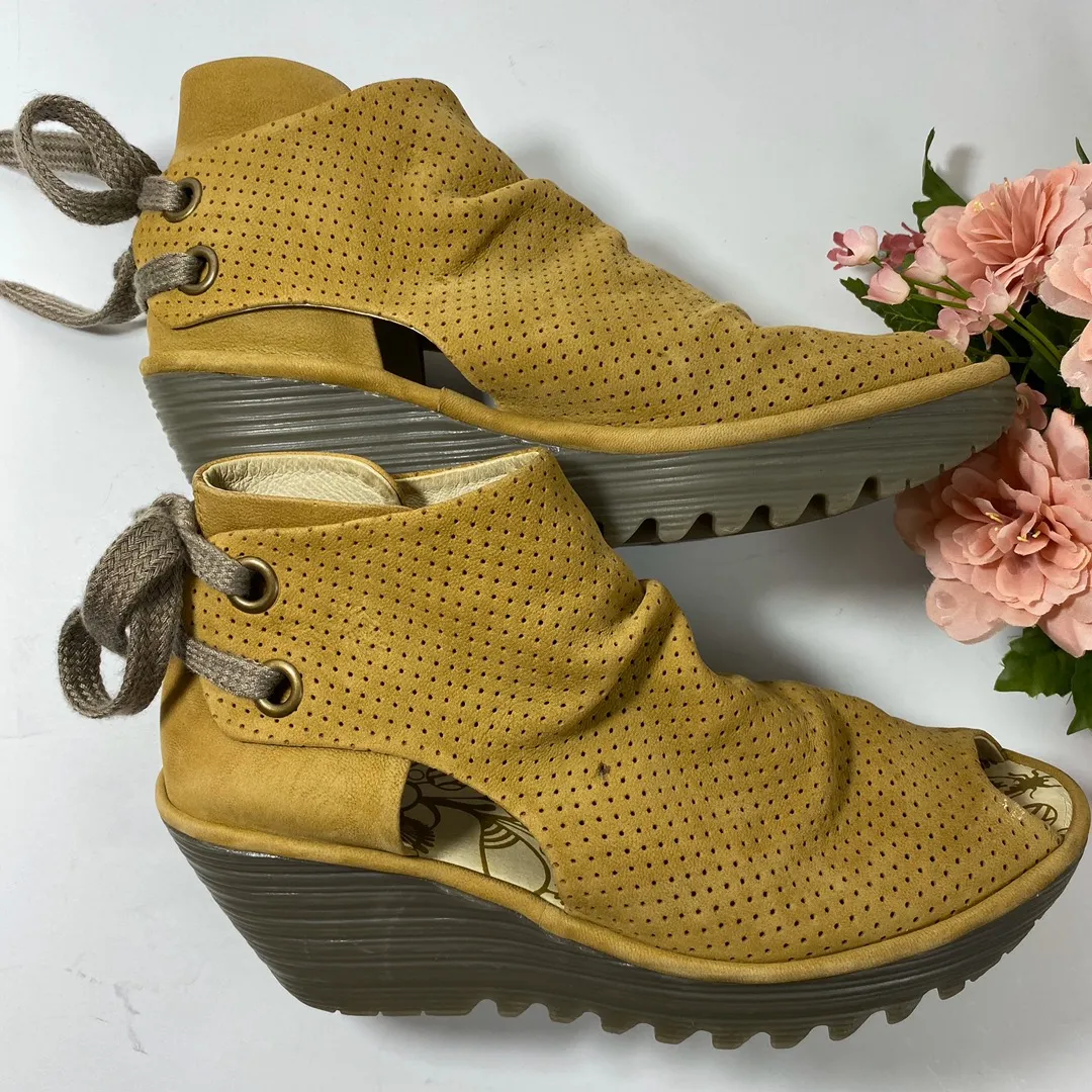 Fly London “Yull” Mustard Platform Wedge Booties - Image 3