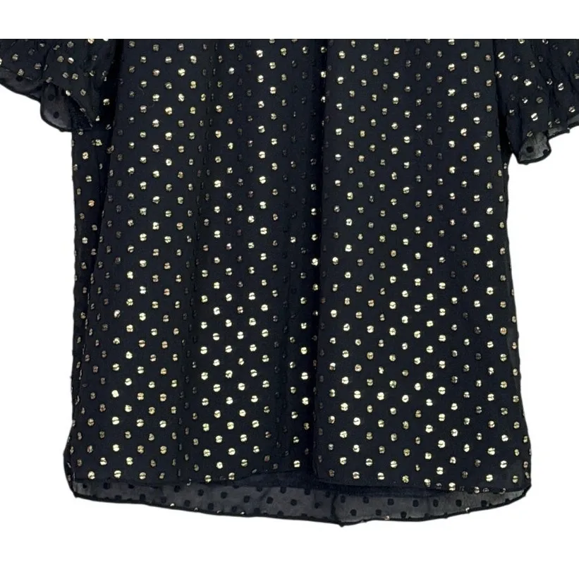 J. Crew Metallic Polka Dot Flowy Short Sleeve Baby Doll Blouse XS Black Gold - Image 3