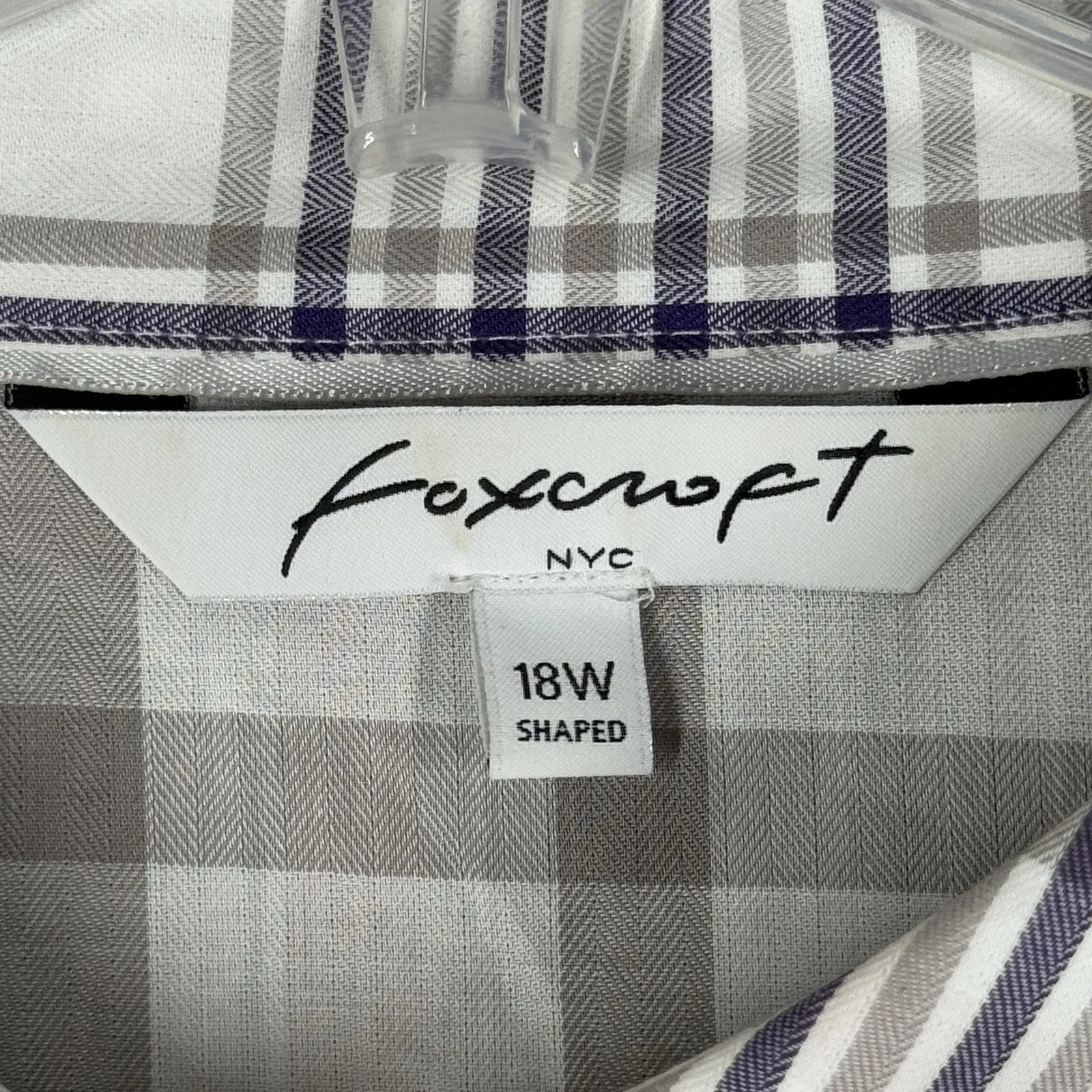 Foxcroft Shirt Womens 18W Blue Gray Plaid Button Up Preppy Casual Work‎ Office - Image 6