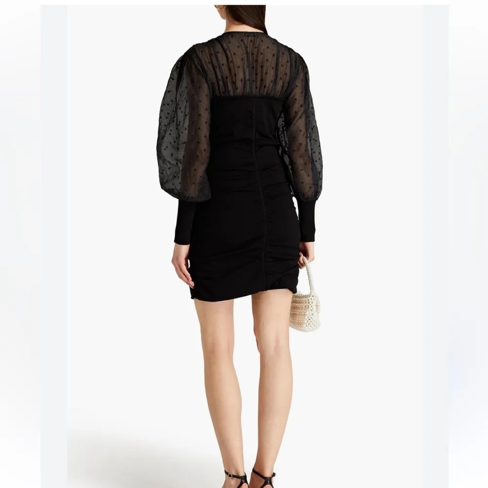 SANDRO Balmora Swiss-Dot Puff-Sleeve black mini Dress NWT - Image 3