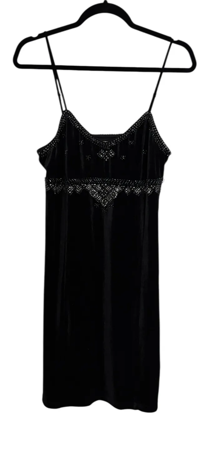 Ralph Lauren Denim Supply Dress Womens Large Velvet Mini Black Beaded - Image 1
