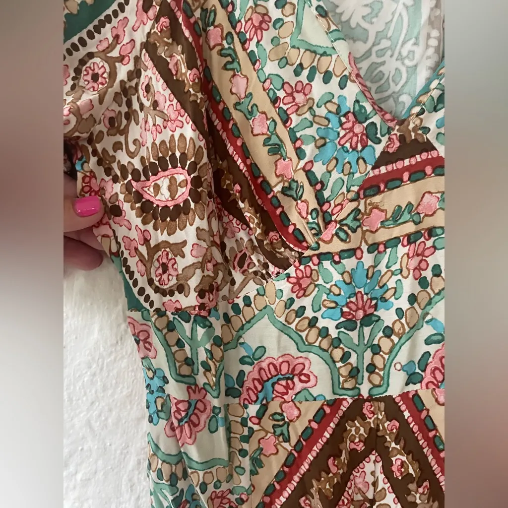 Lovestitch Boho Dreams Maxi Dress, V-Neck, Puff Sleeves, 100% Rayon; size S - Image 3