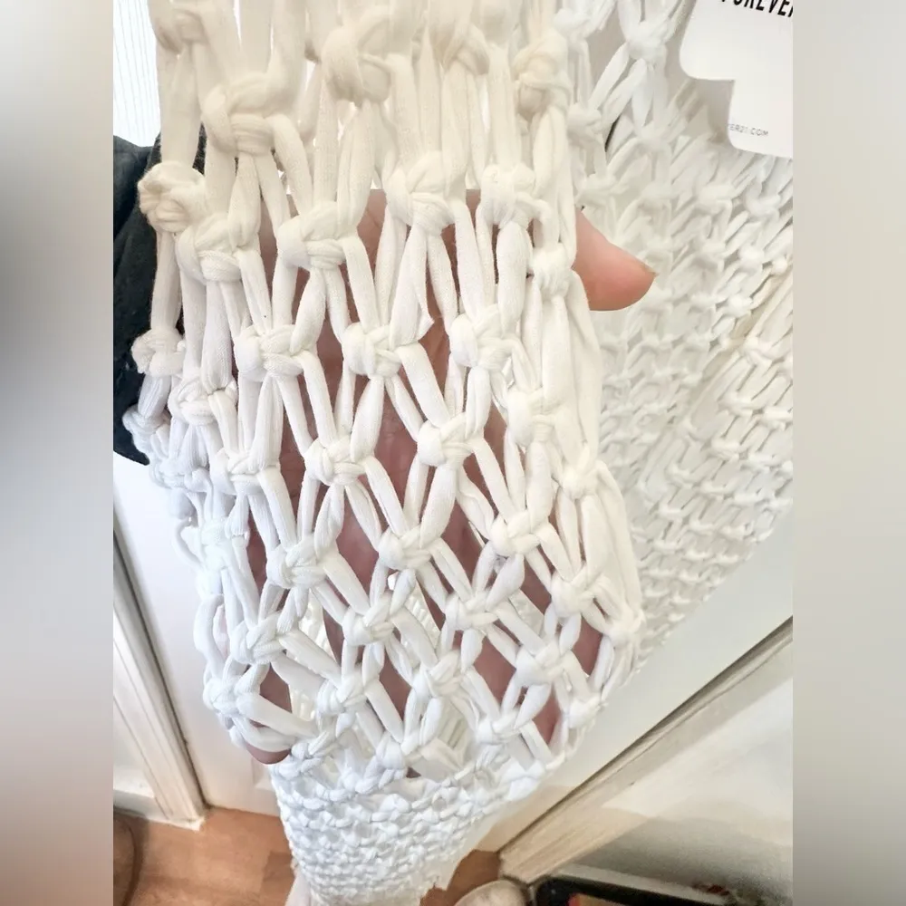 Forever 21 Women’s Full Length Macrame White Beach Cover Up With Fringe Vacation - Image 5