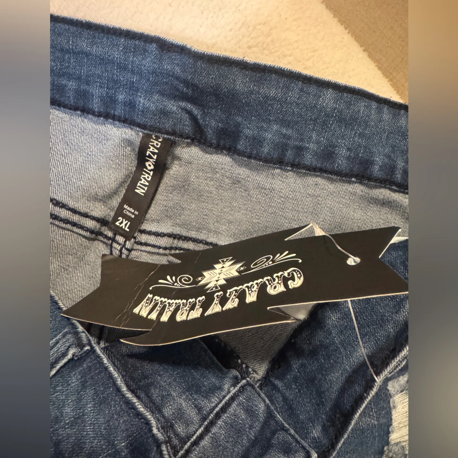 Crazy Train Ripped Blue Jean Shorts - Image 3