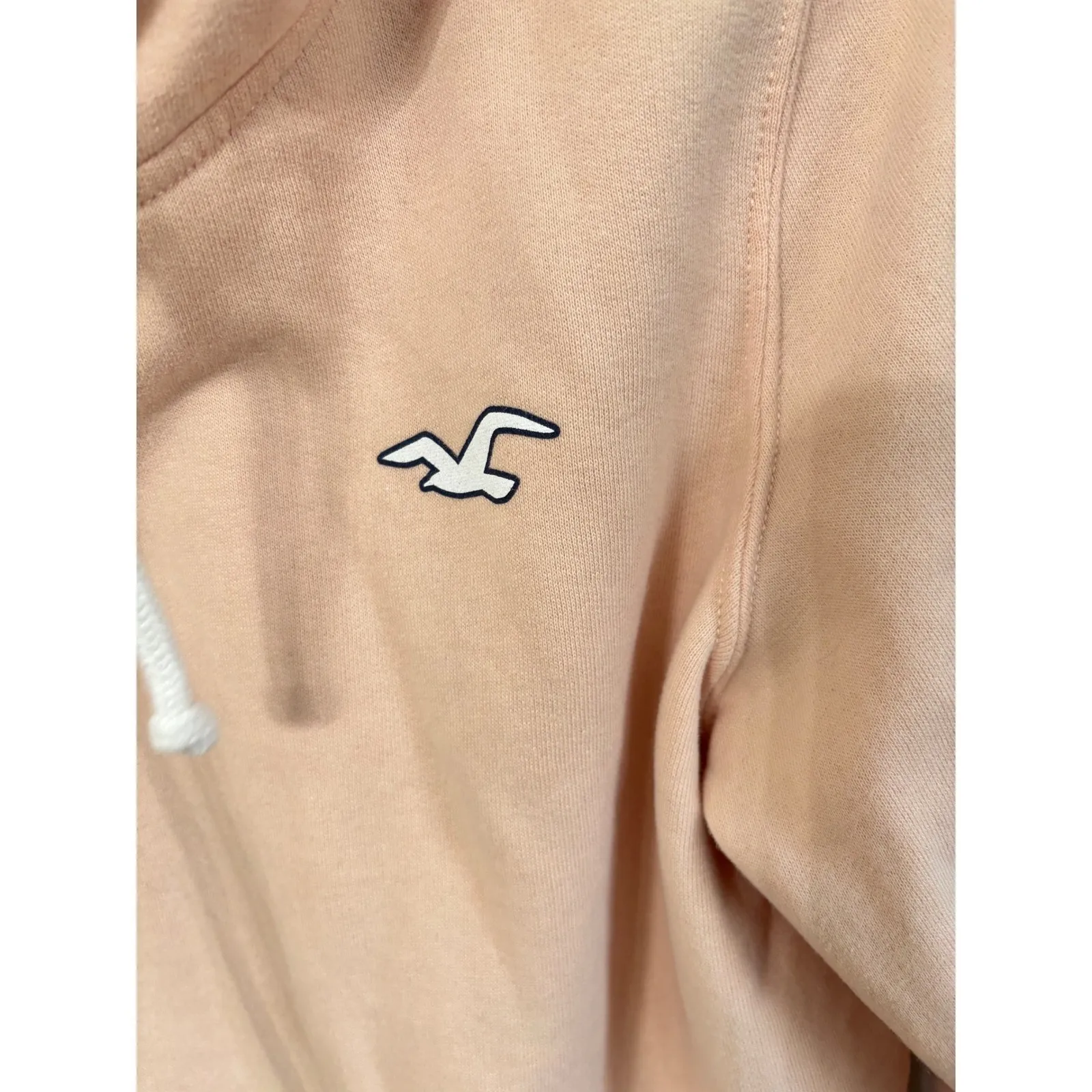 Hollister Womens L Hoodie Peach Pink Floral Sleeve Logo Sweatshirt - Image 3