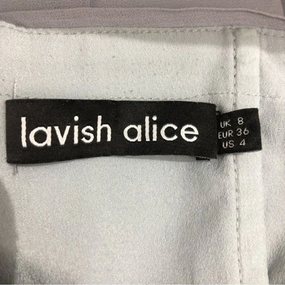 Lavish Alice Pleated Asymmetric Wide Leg Jumpsuit in Blue Gray Size 4 - Image 9