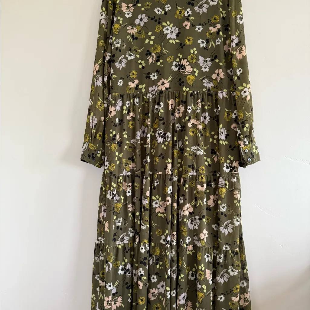 Madewell Floral Long Sleeve maxi Dress Olive women size XL - Image 9