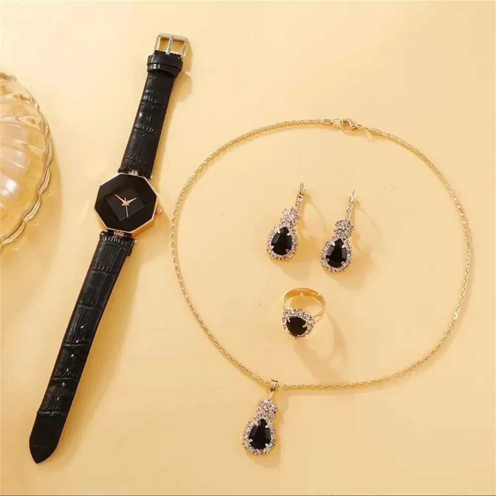 5pcs Set Watches Set Luxury Rhinestone Women Fashion Elegant Wristwatch Quartz Black - Image 3