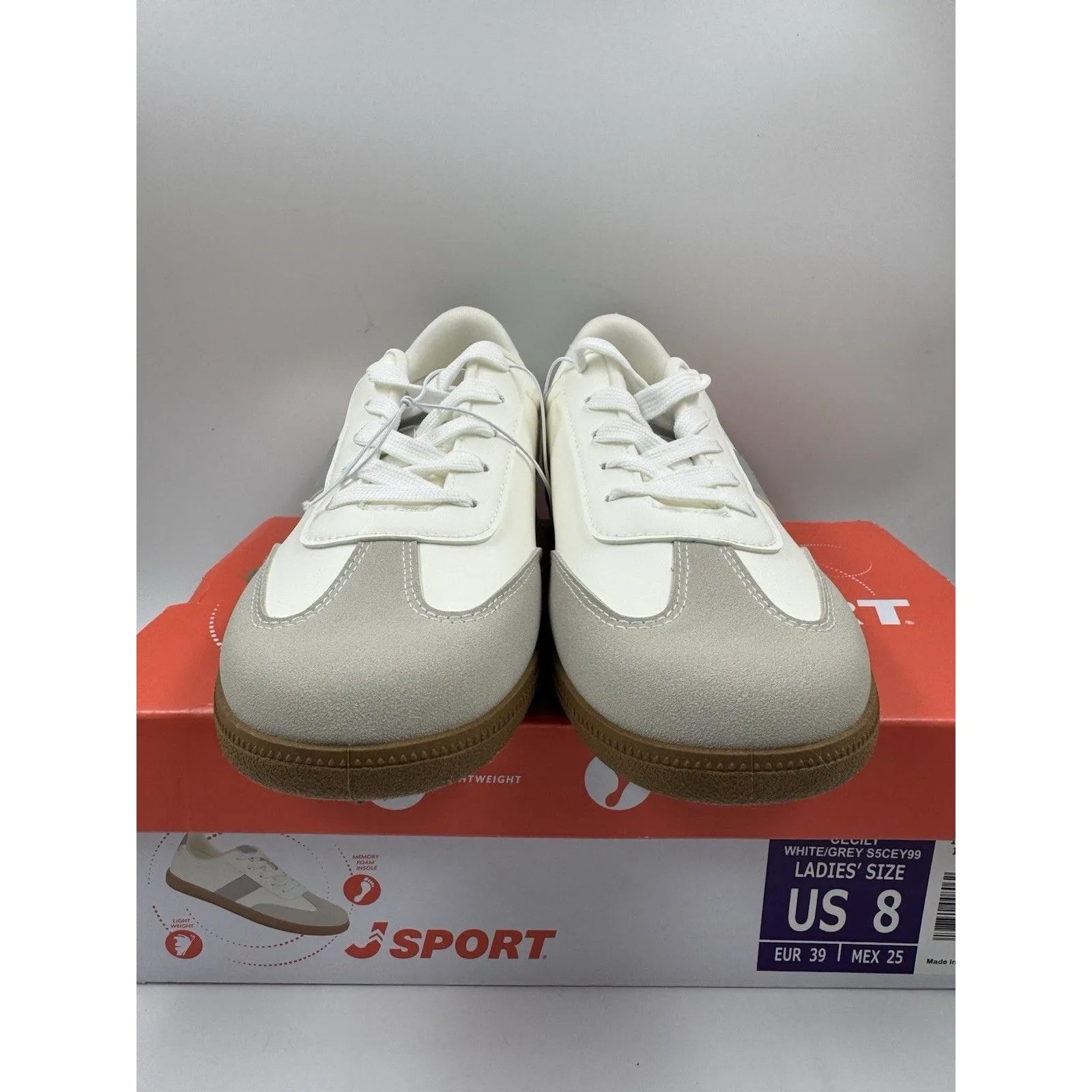 New J Sport Cecily Women’s Sneaker Suede White/Grey Low Top Shoes Size 8 US White - Image 2