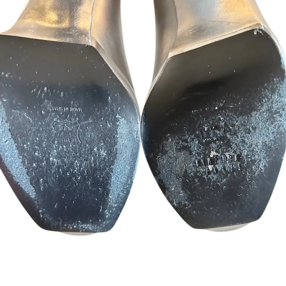 Stuart Weitzman Leather Silver Metallic Peep-Toe Heels – Size 7 Made is Spain - Image 13