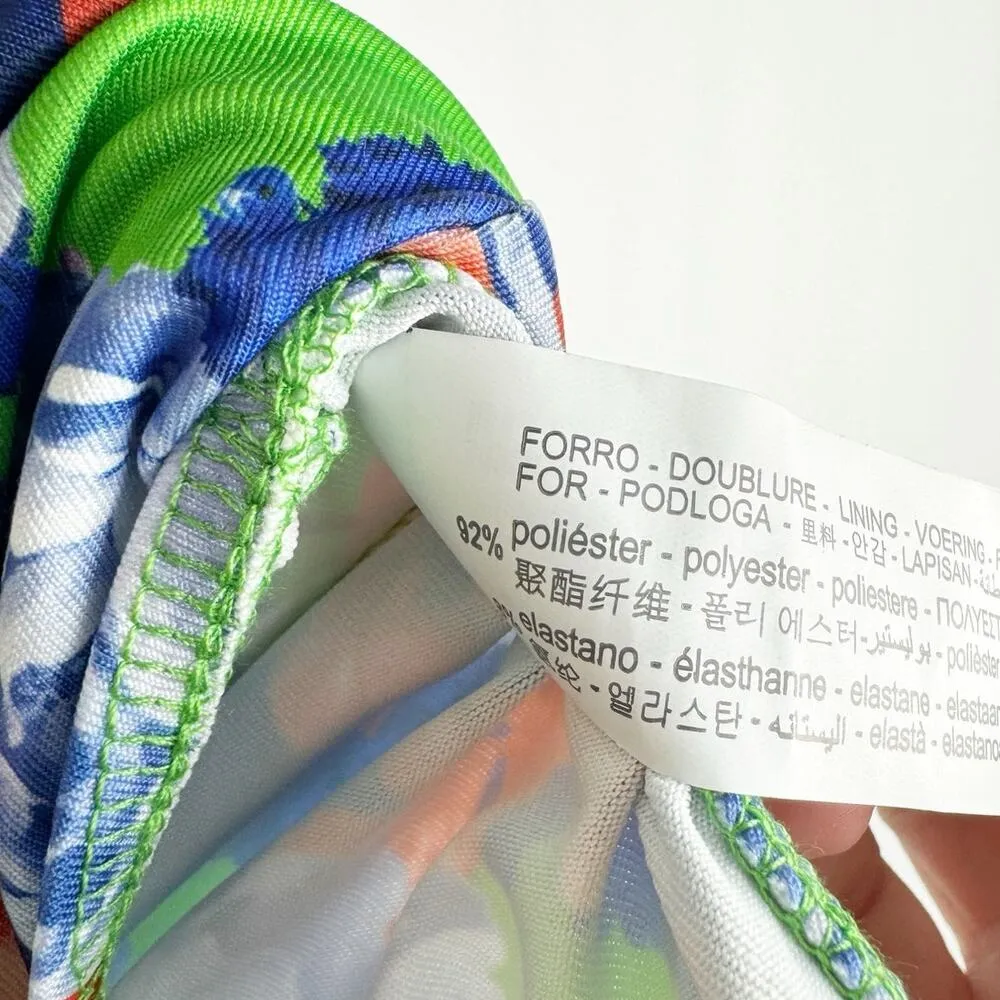 Zara Womens One Shoulder Bodysuit Green Blue Multicolor Flowers Small - Image 5