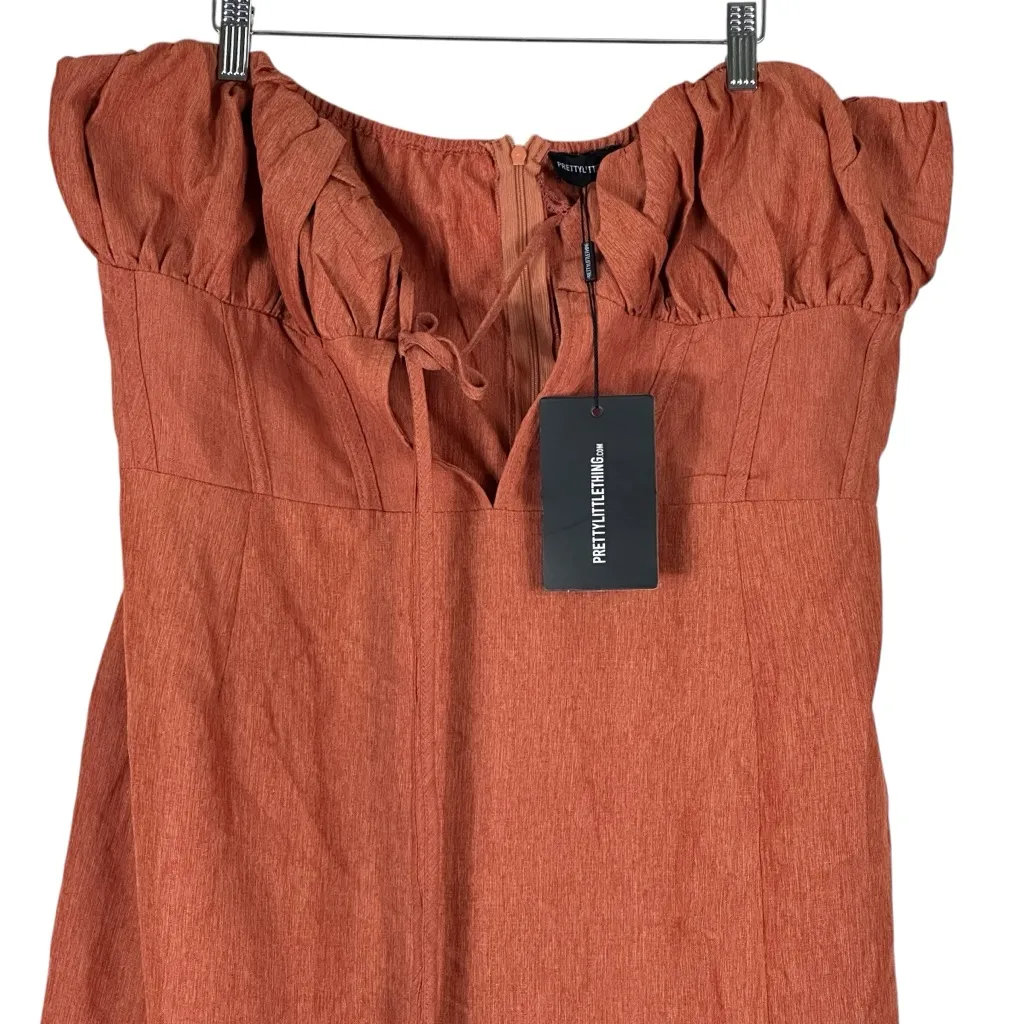 NWT PrettyLittleThing Midi Dress Womens 18 Rust Strapless Slit Event Sexy Boho - Image 4