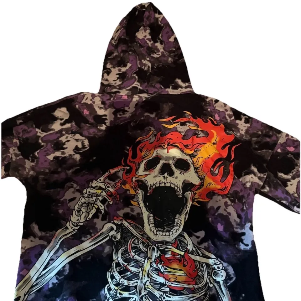 Flaming skull camo purple hoodie broken promises rare xs - Image 5