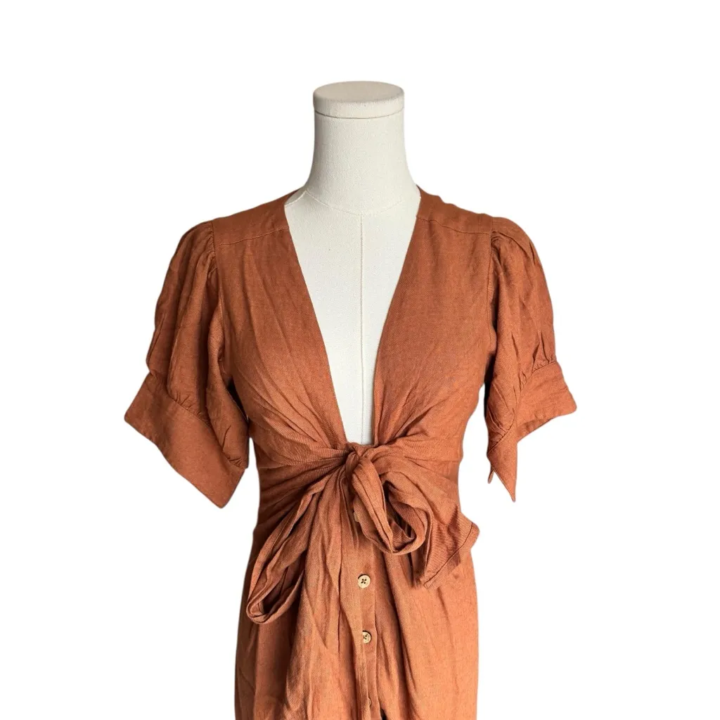 Free People - NWT Vintage Summer Button Down Boho Midi Dress Brown Sz XS - Image 4