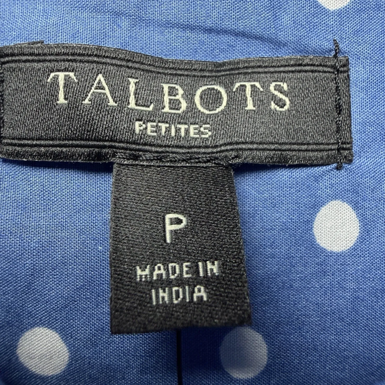 Talbots Womens Small Petite Blue White Polka Dot Top 100% Cotton Classic Preppy - Image 9