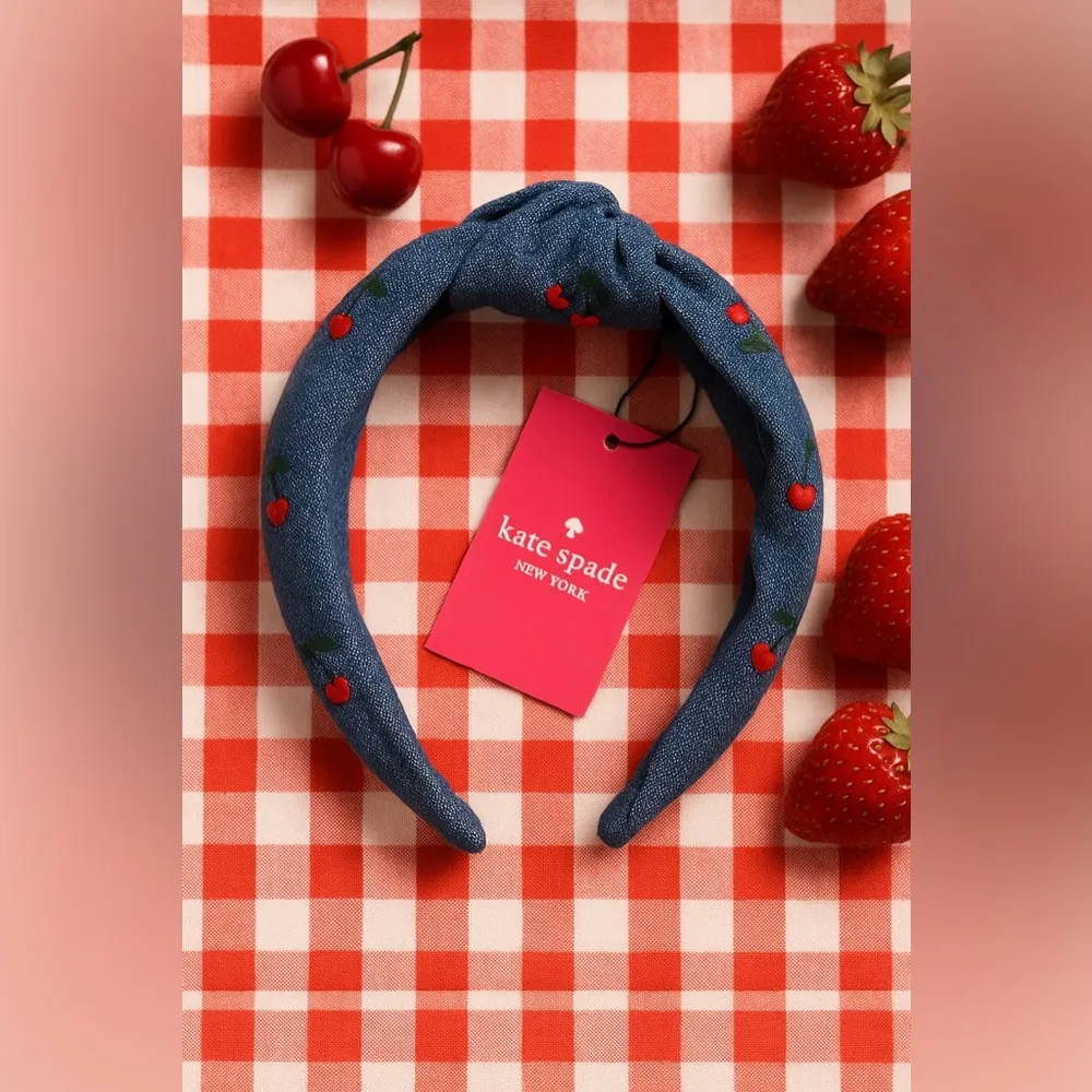 Kate Spade New York Blue Denim Cherry Headband NWT Hair Accessory - Image 2