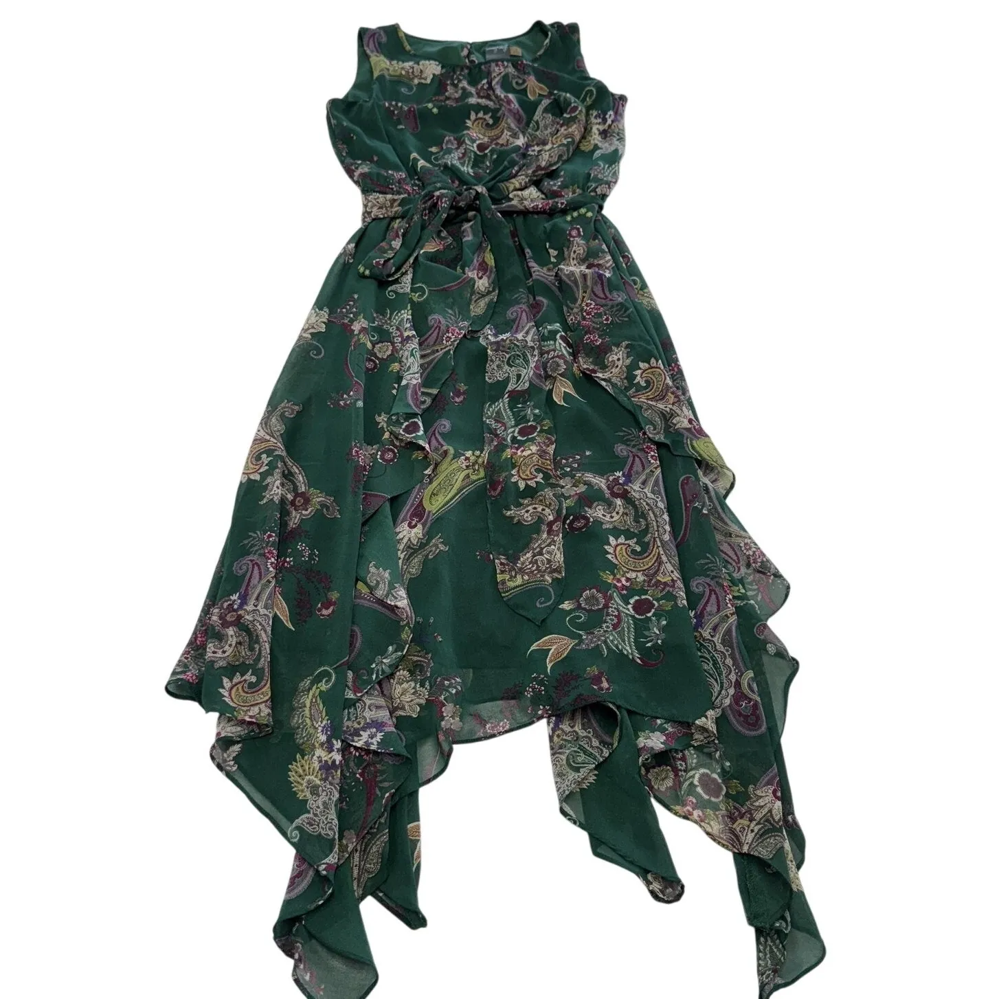 Gabby Skye Dress‎ Womens 4 Green Paisley Asymmetrical Boho Sleeveless Layered - Image 2