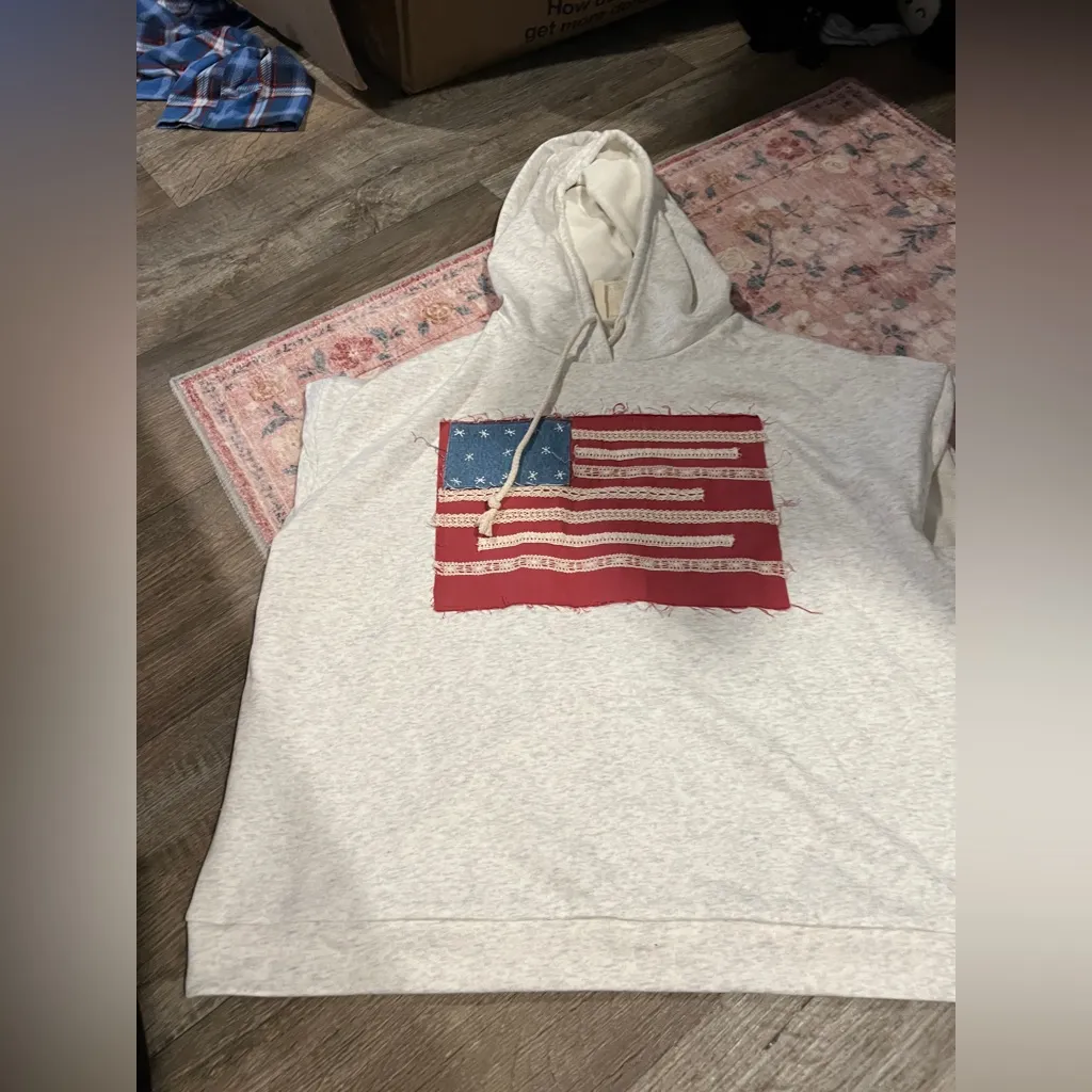 Fantastic fawn Gray Hoodie with American Flag Design - Image 4
