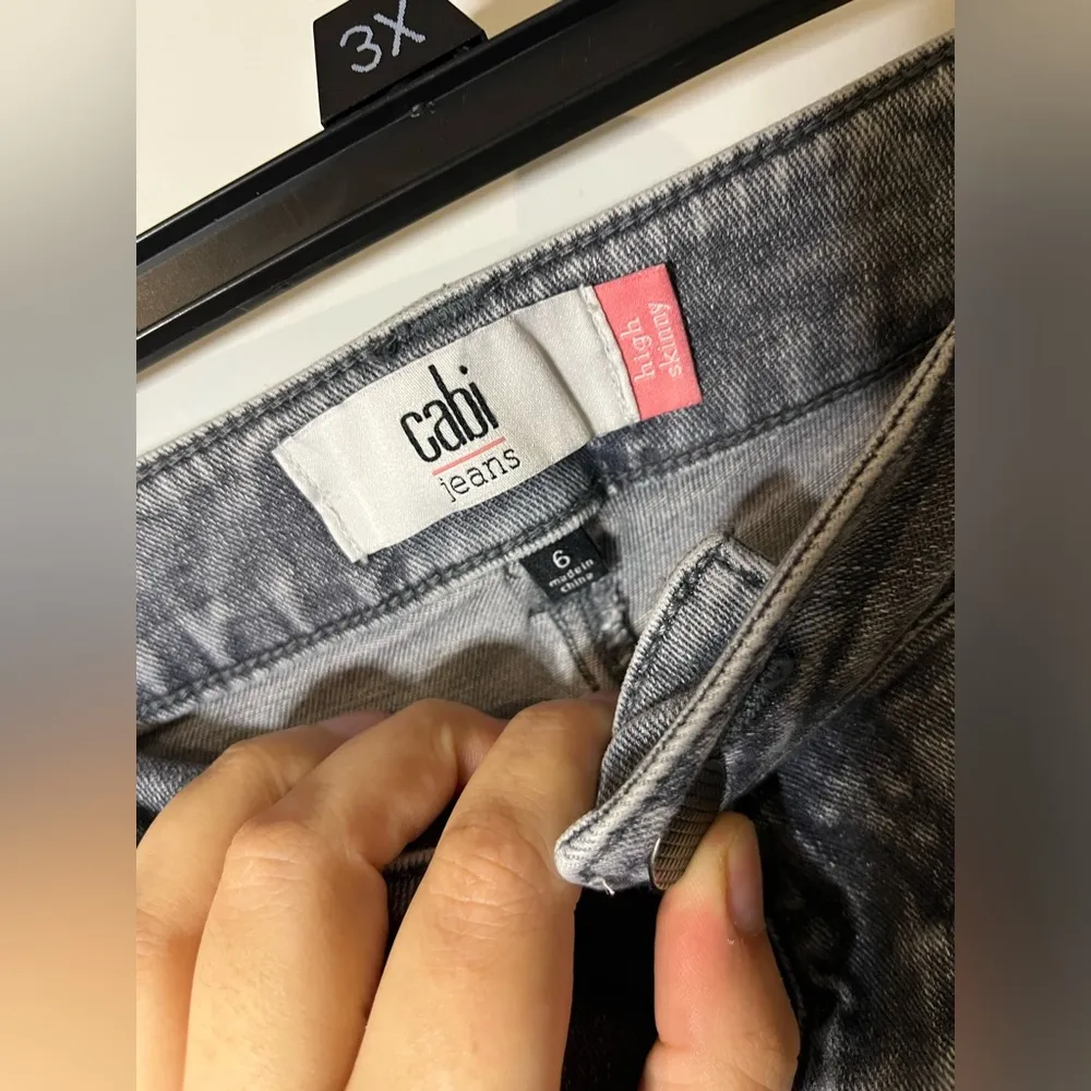 CAbi Distressed Ripped Grunge Gray Acid Wash Fitted CasualHigh Skinny Jeans Sz 6 - Image 11