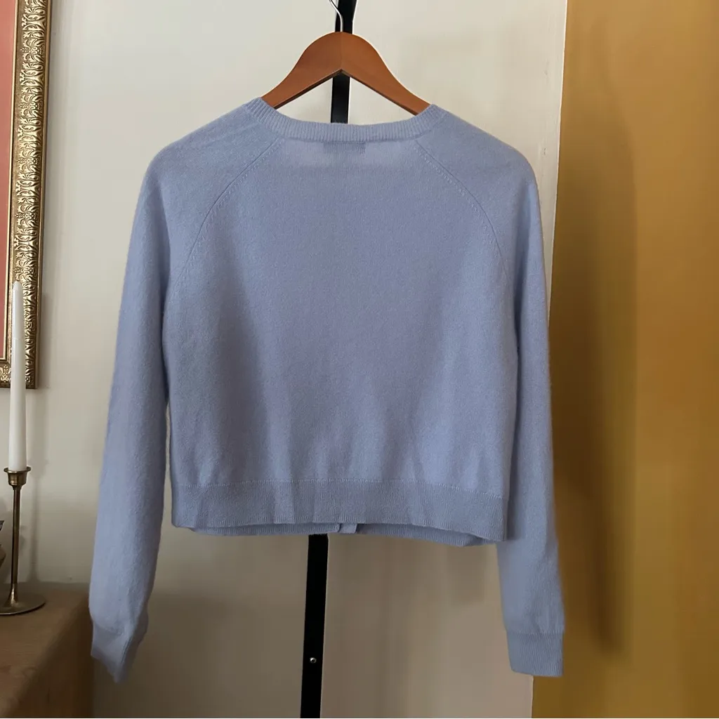 Aqua 100% Cashmere Cardigan Sweater Crewneck Button Front Baby Blue $188 Size M - Image 4