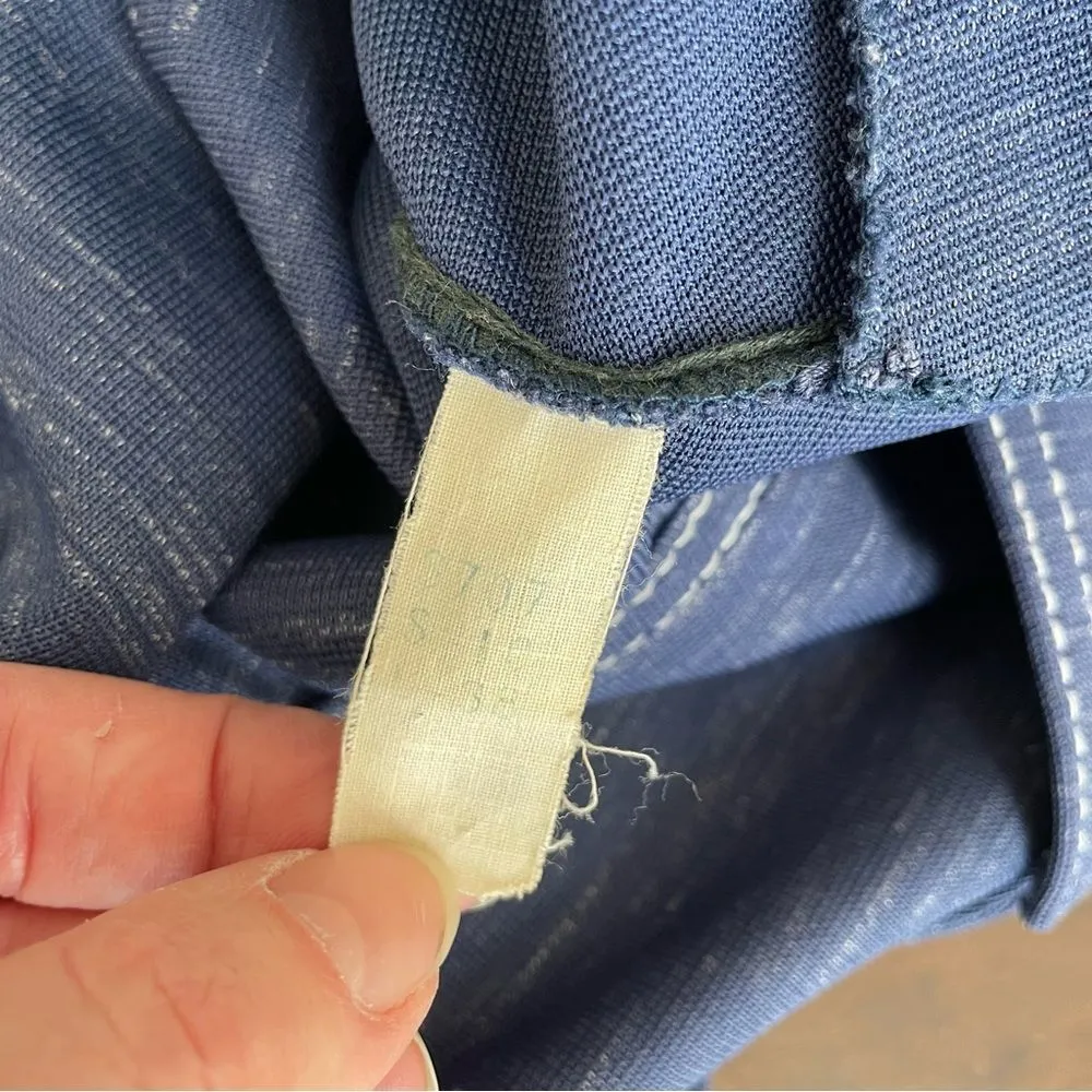 Vintage 70s Leisure Suit Button Jacket Dagger Pointed Collar Blue White S - Image 8