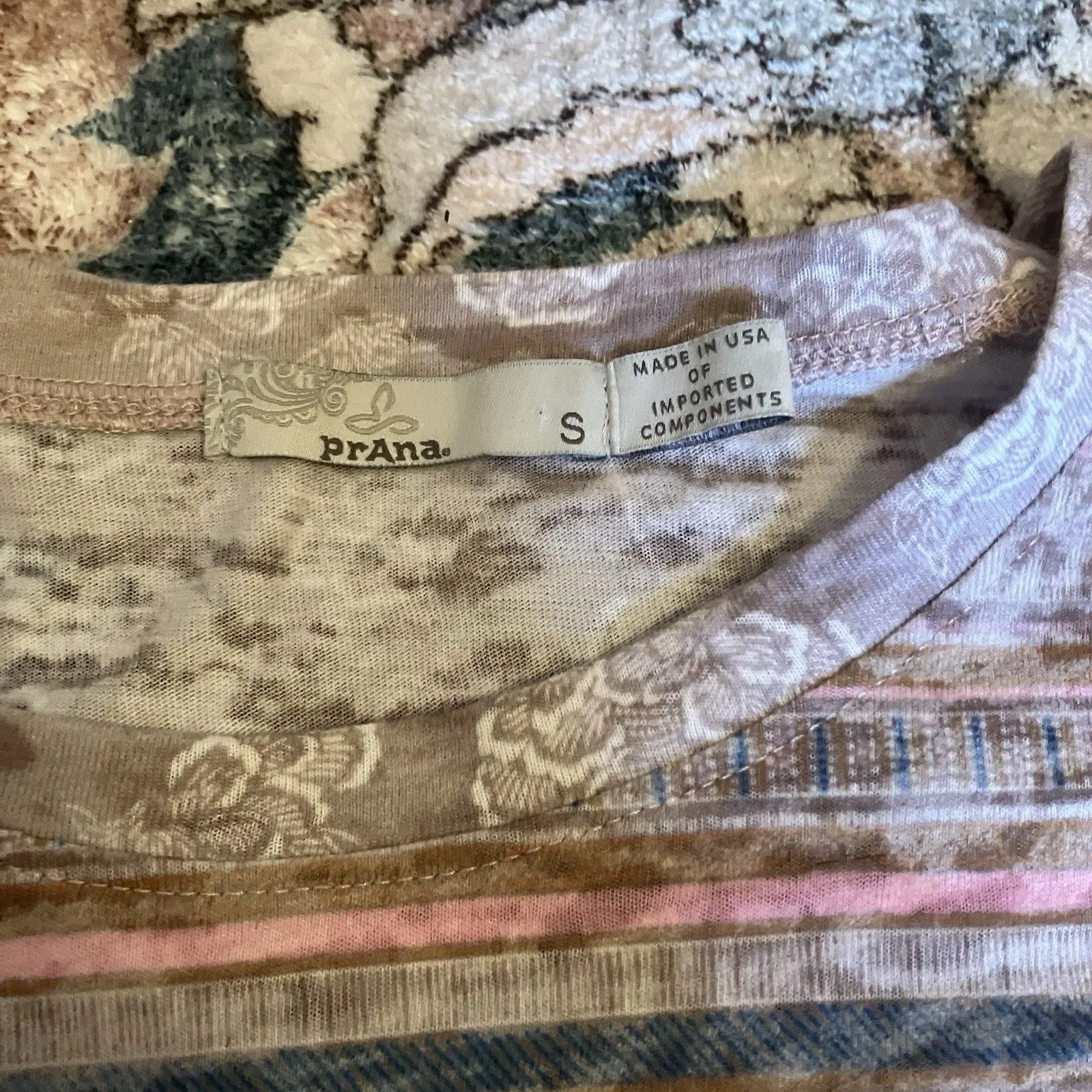 PrAna Floral Pattern Top 3/4 Sleeve Pullover Multicolor Women Size LG - Image 4