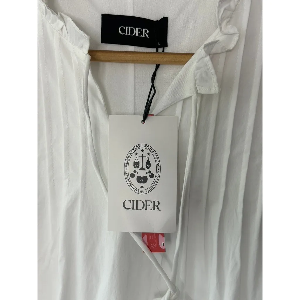 CIDER Knotted Sleeveless White Mini Dress Ruffle Trim Tie Neck Tiered Large New - Image 6