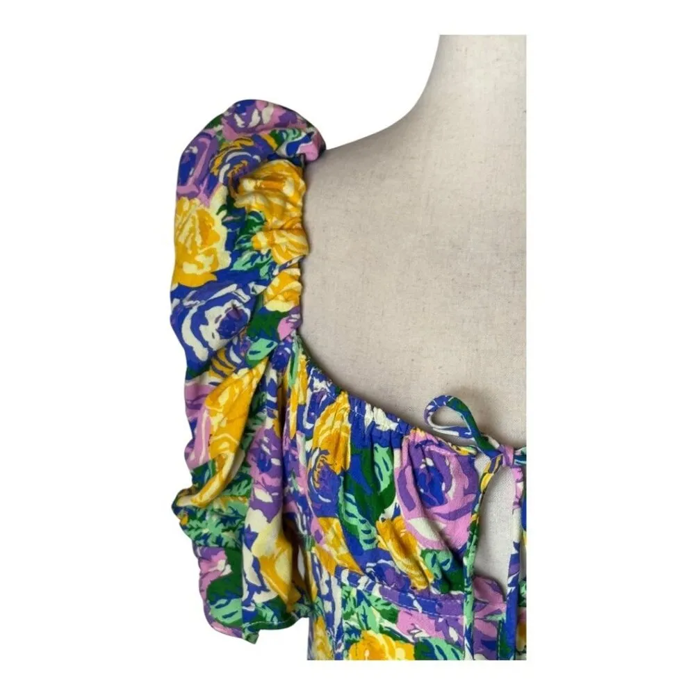 Zara Dress Women Medium Purple Yellow Floral‎ Balloon Sleeve Corset Style Mini - Image 6