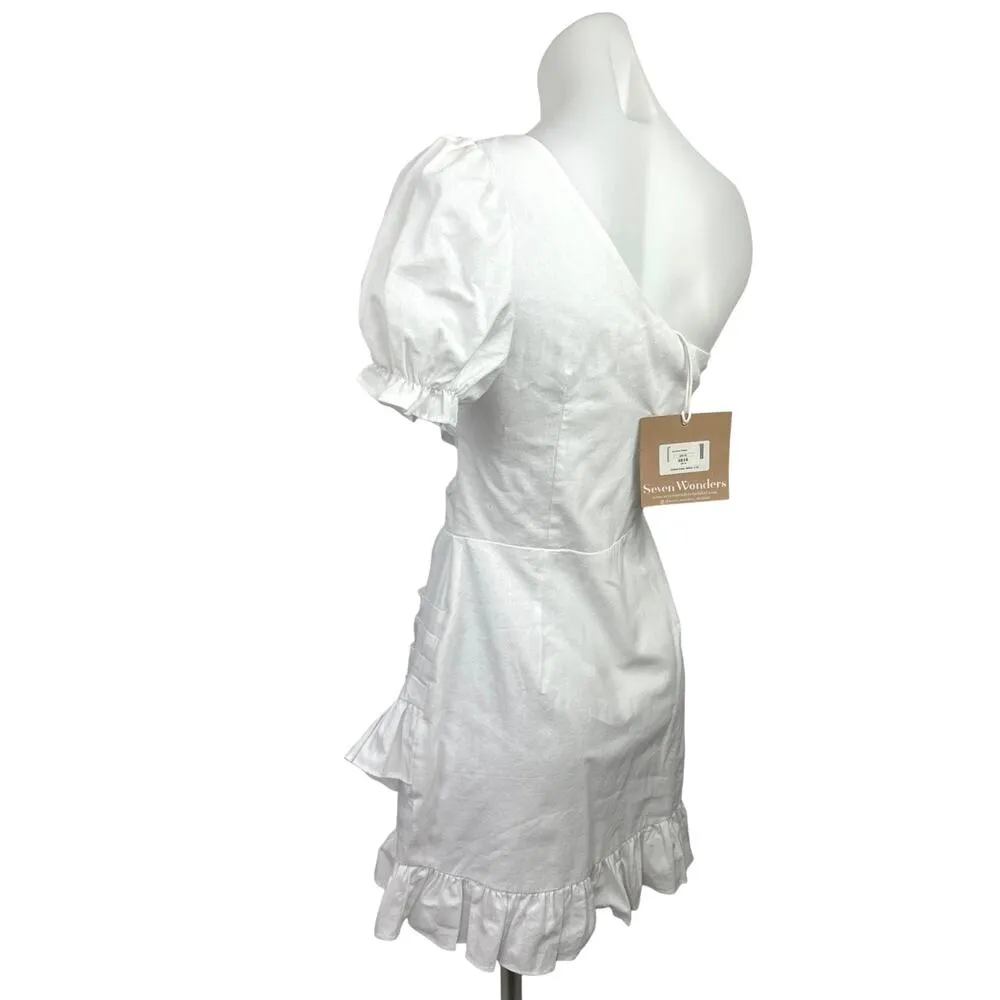 NEW Seven Wonders Emiline White One Shoulder Puff Sleeve Ruffle Mini Dress Sz 4 - Image 2