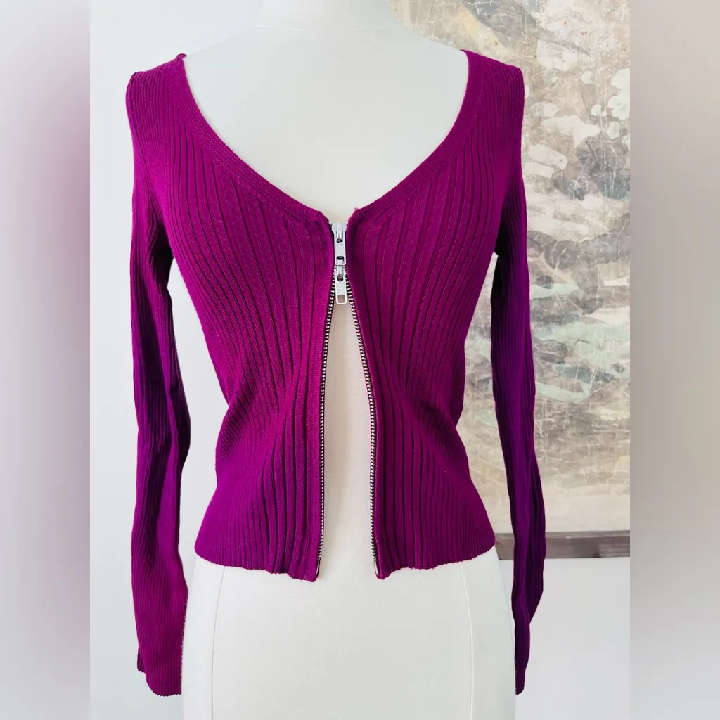Anthropologie Maeve Zip-Front Cardigan in Purple Size XXS NWOT $128 - Image 3