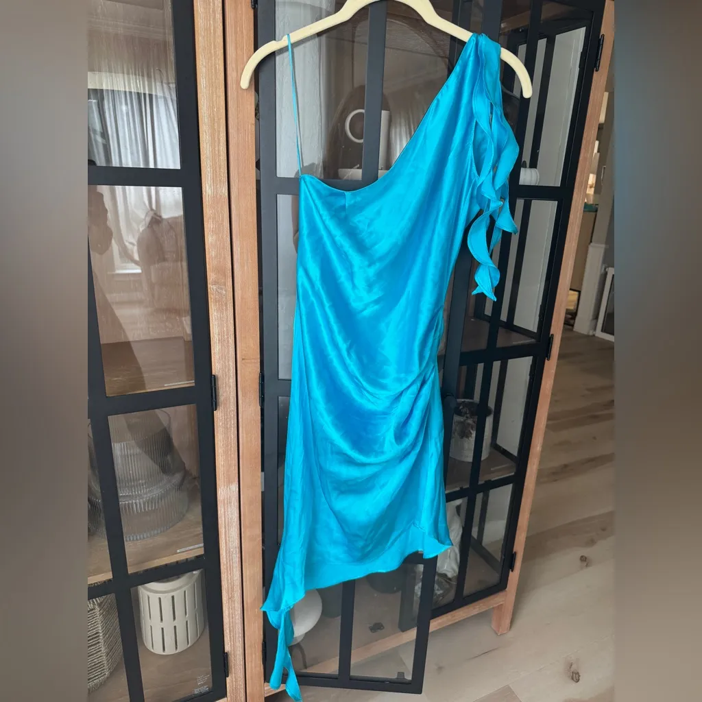 Amanda Uprichard silk Thea Mini dress ruffle mermaid marina asymmetrical ruched - Image 2