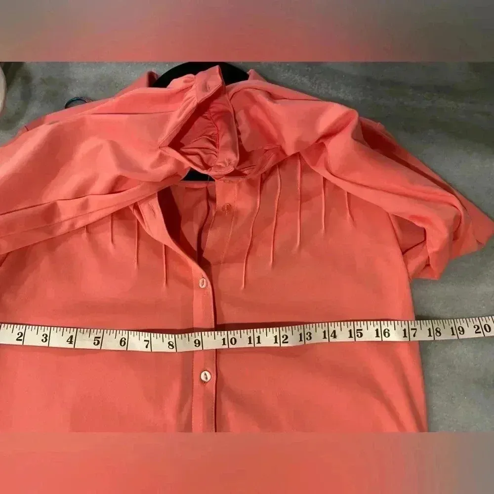 VTG Puccini Pintuck Pleated Salmon Pink Long Sleeve Collared Button Down Size 8 - Image 6