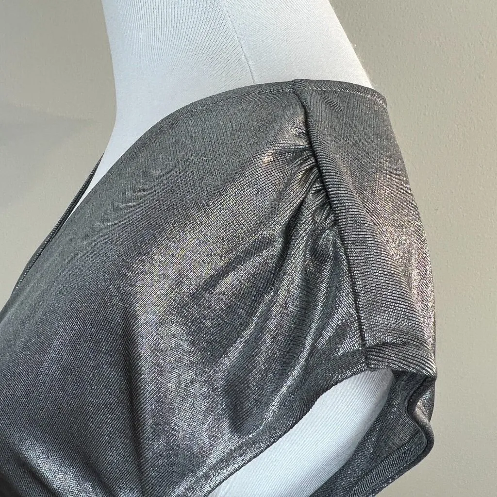 Ann Taylor Top XS Silver Shimmery V-Neck Sleeveless Sheer Metallic Women New NWT - Image 7