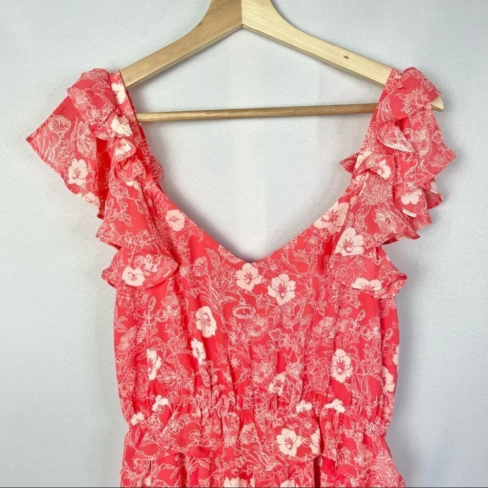 NEW A Loves A Pink Floral Ruffle Sleeveless Jumpsuit M - Image 9